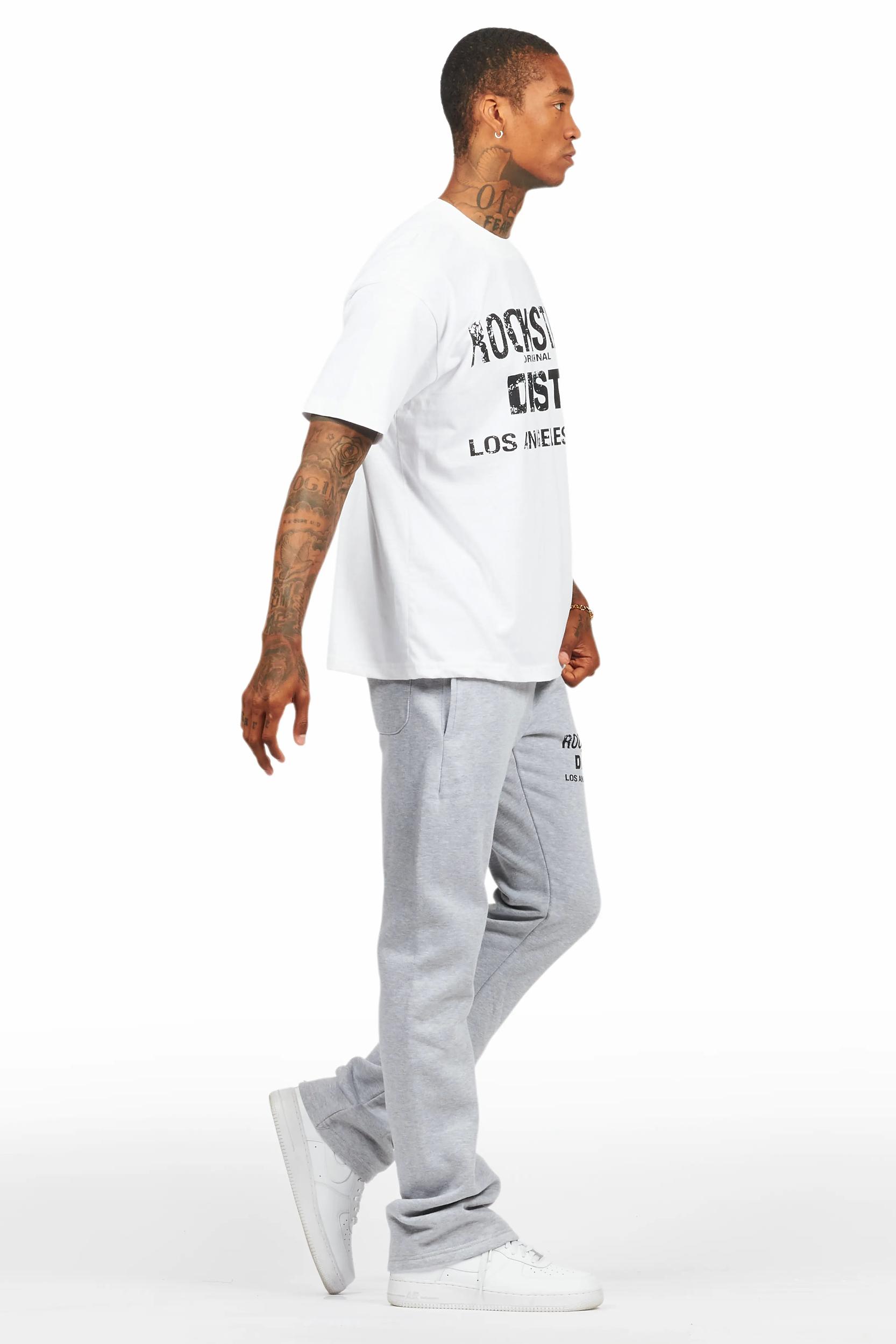Lake White/Grey Oversized T-Shirt/Stacked Track Pant Set Male Product Image