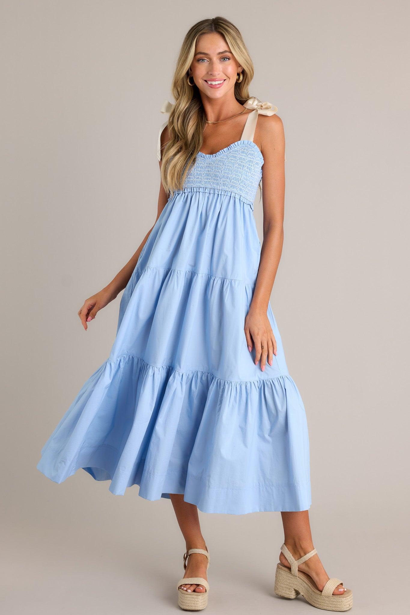 The Felicity Light Blue Cotton Midi Dress Product Image