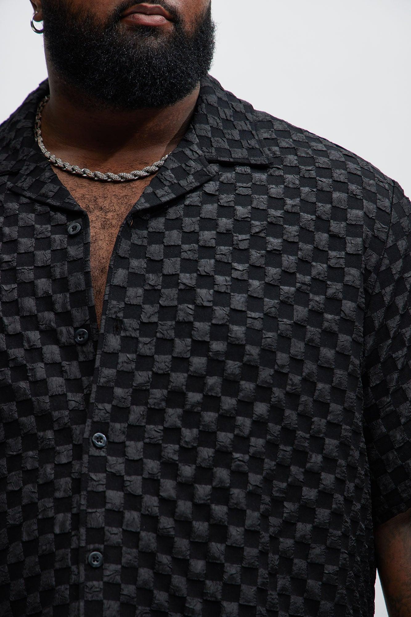 Crinkled Checkers Shirt - Black Product Image