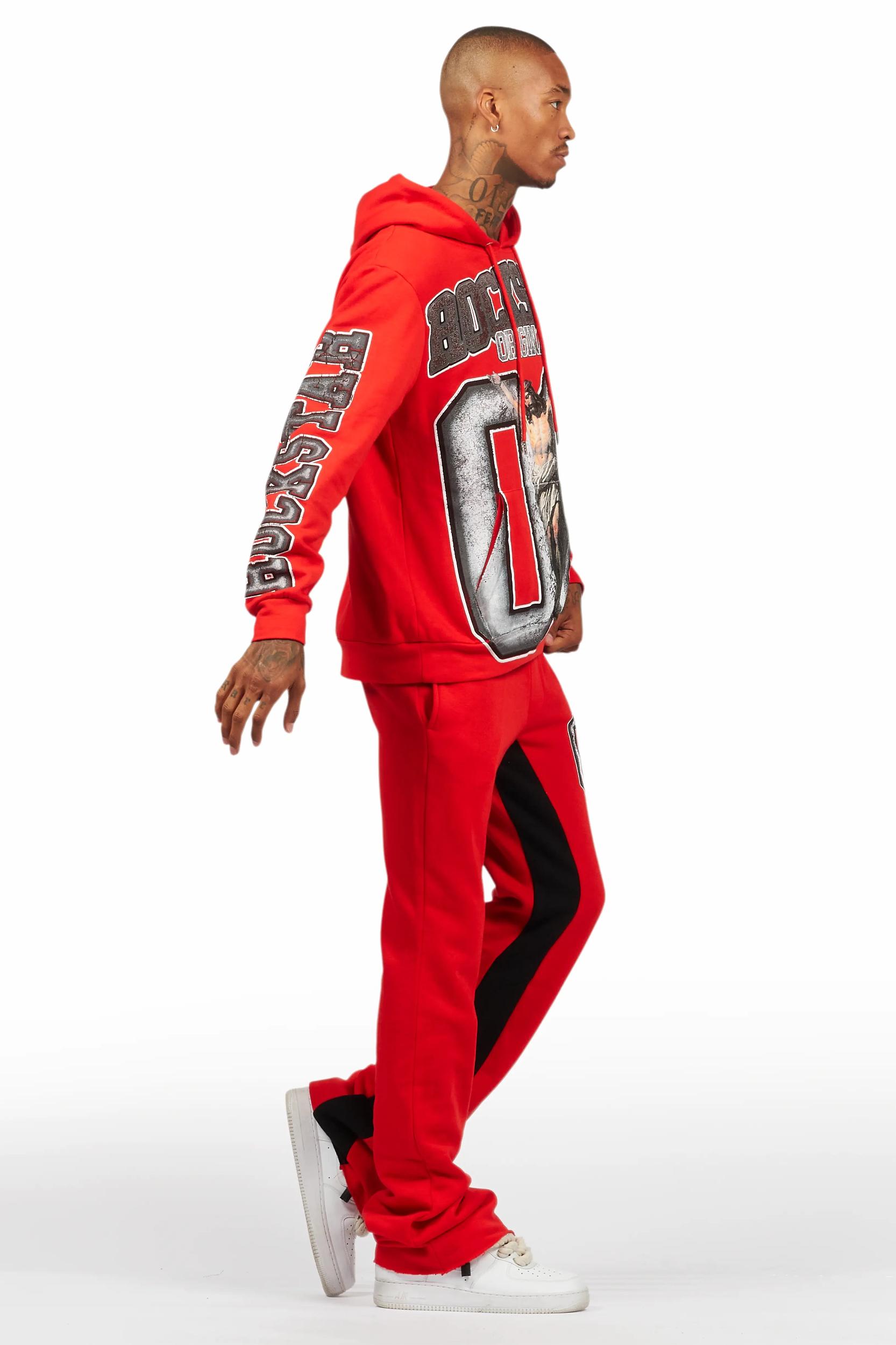 Fields Red/White Baggy Hoodie Track Set Male Product Image