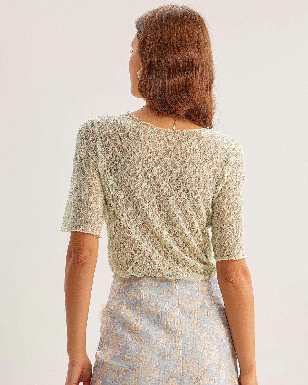 Green Round Neck Textured Half Sleeve Tee Product Image