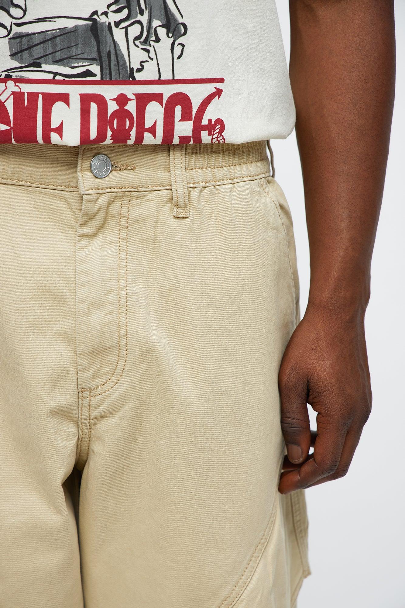 Baggy Hidden Lines Cargo Shorts - Tan Male Product Image