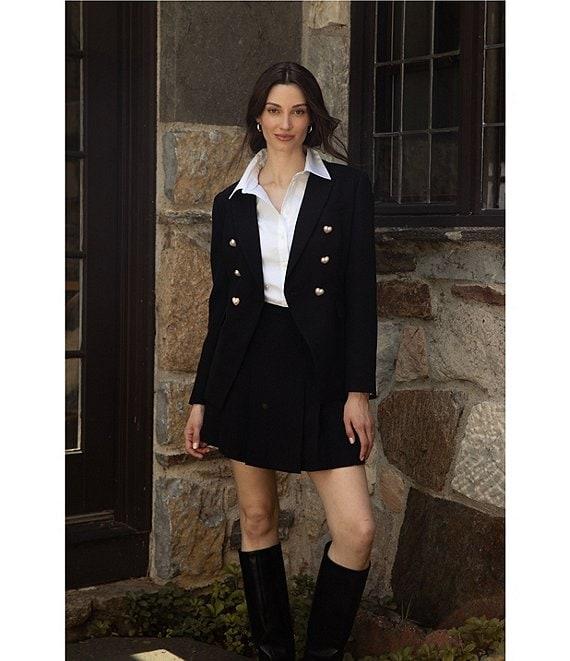 CeCe Poplin Point Collar Long Sleeve Pearl Button Down Top Product Image