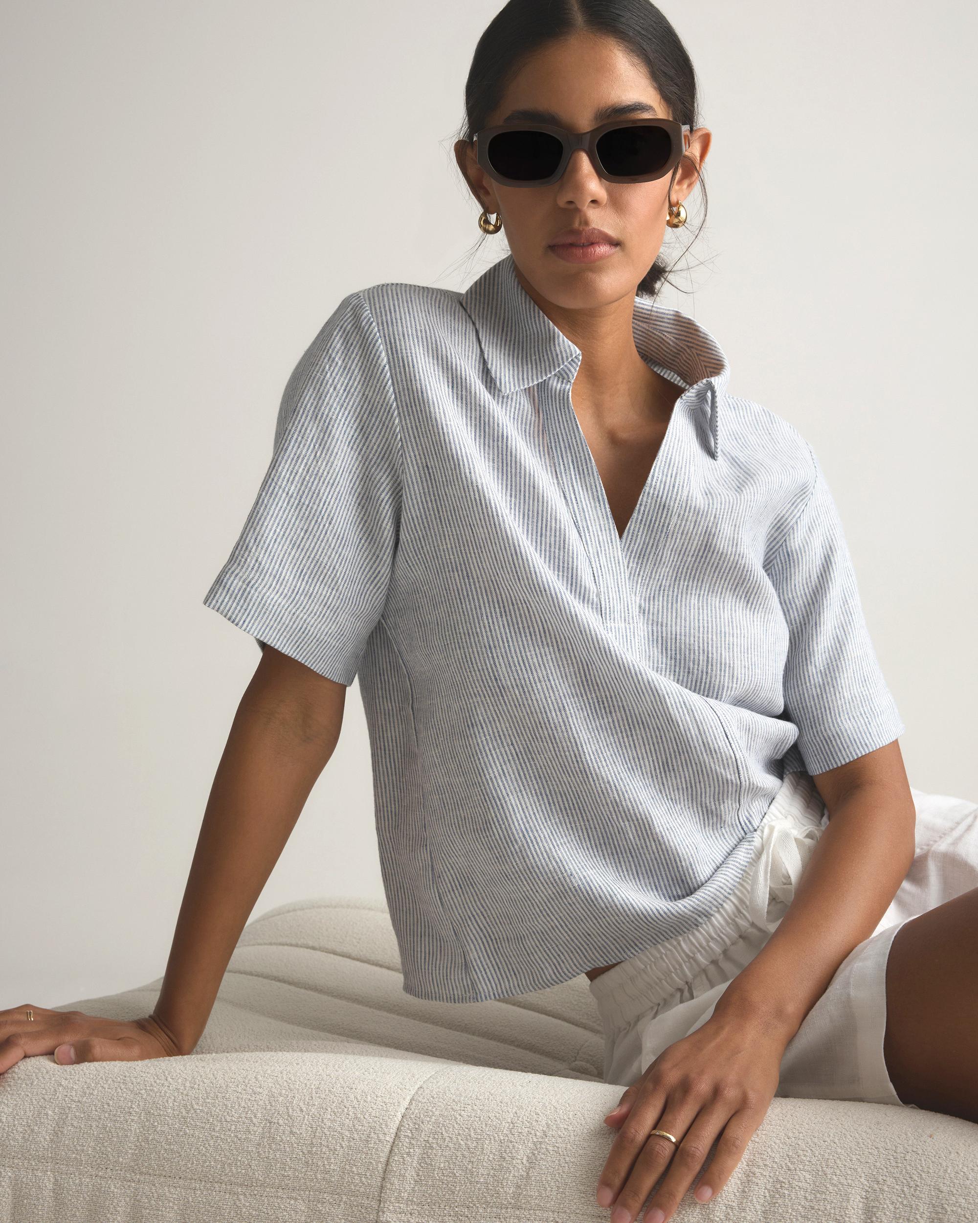 Quince | Women's 100% European Linen Short Sleeve Popover Top Size XS Product Image