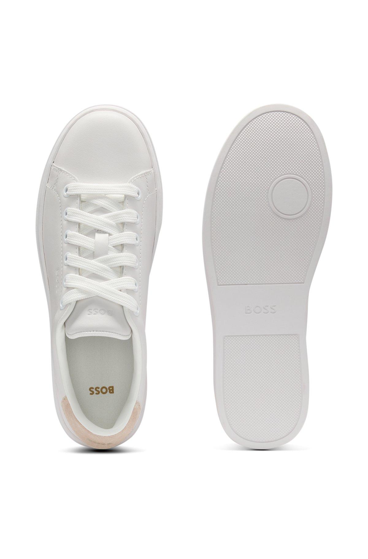 BOSS - Leather trainers with suede backtab - White Product Image