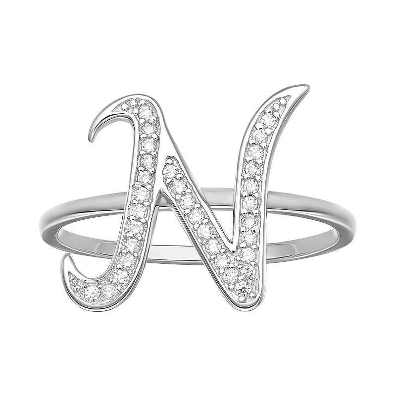 PRIMROSE Sterling Silver Cubic Zirconia Initial Ring, Womens Sterling Silver E Product Image