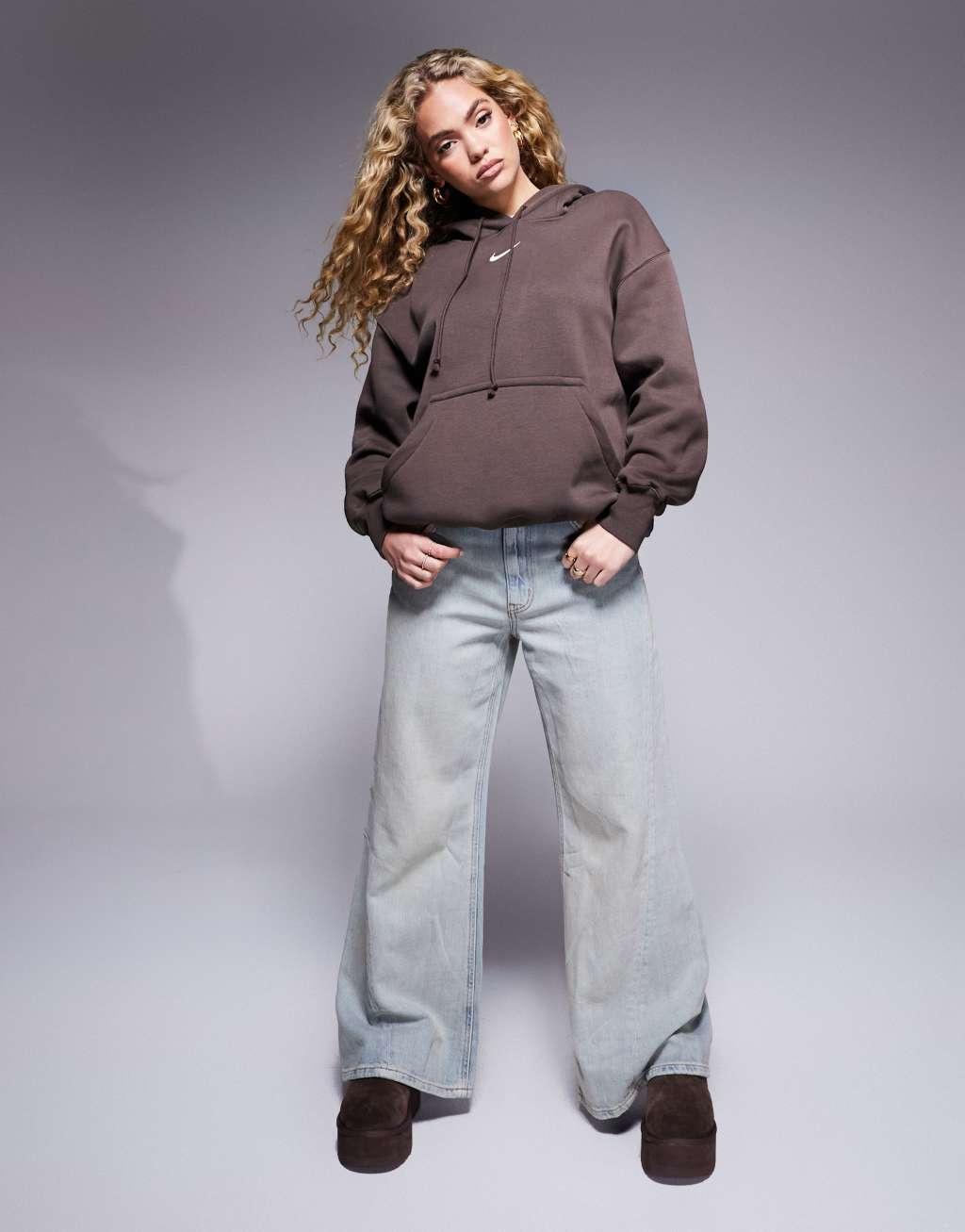 Nike Phoenix Fleece oversized hoodie in brown Product Image