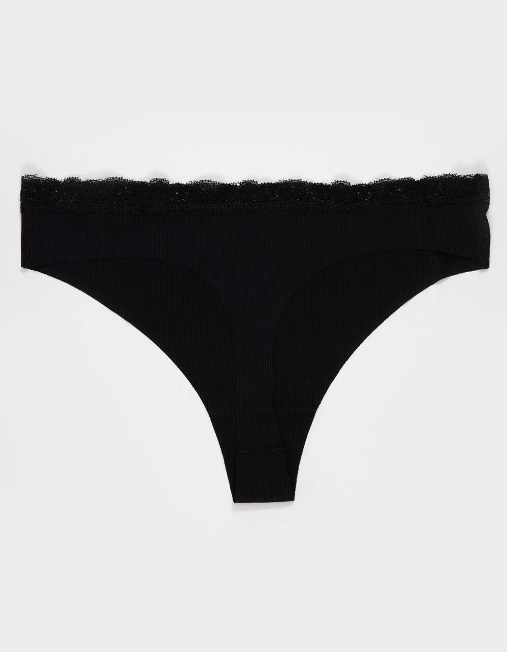 FULL TILT Rib Lace Waistband Thong - BURGUNDY Product Image
