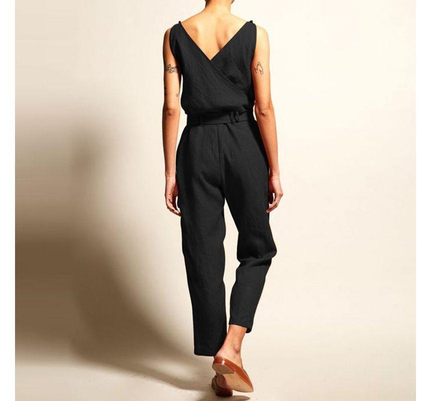 Sleeveless V-Neck Cropped Jumpsuit Product Image