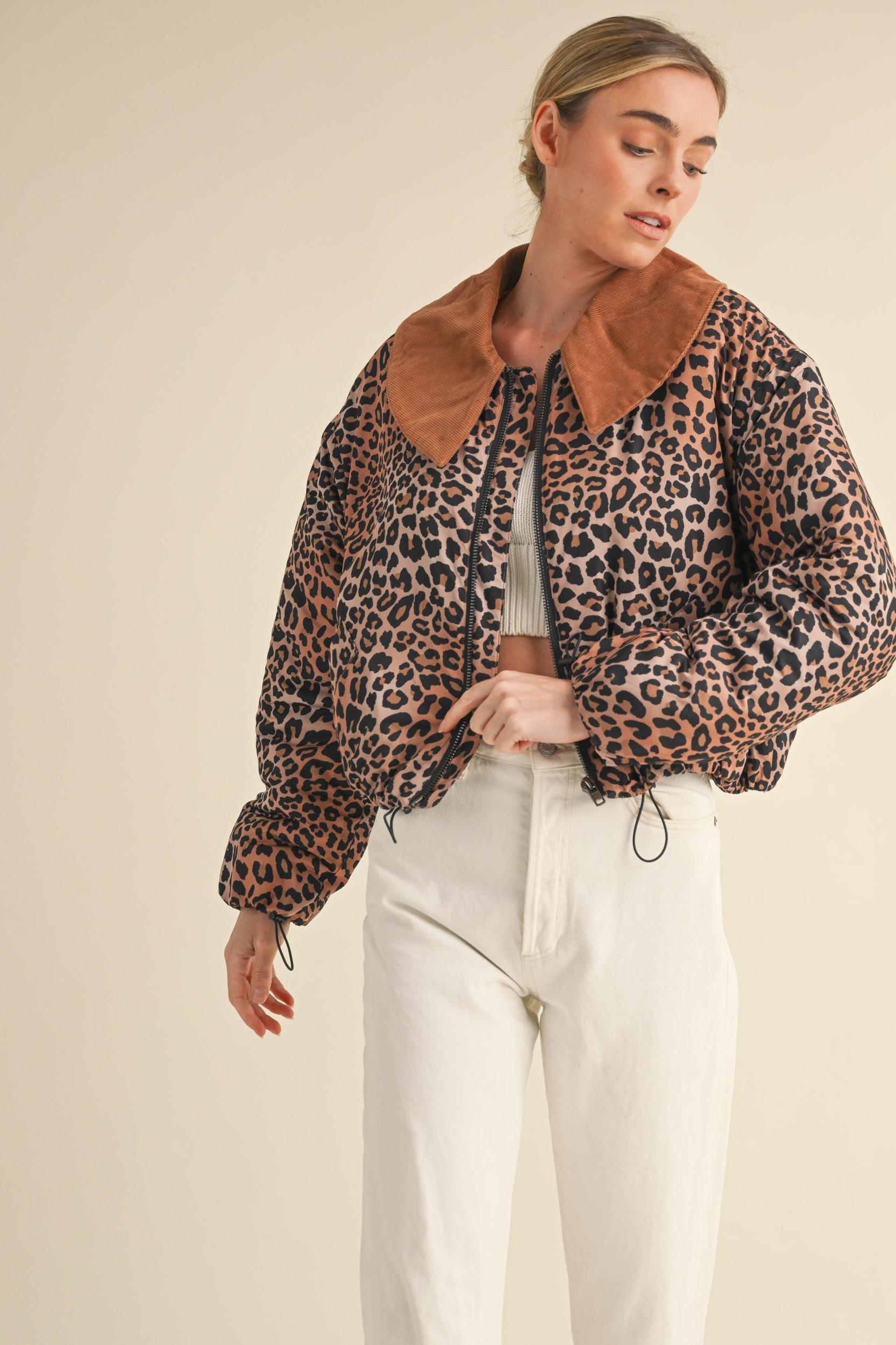 Leopard Printed Cute Collard Jacket Product Image