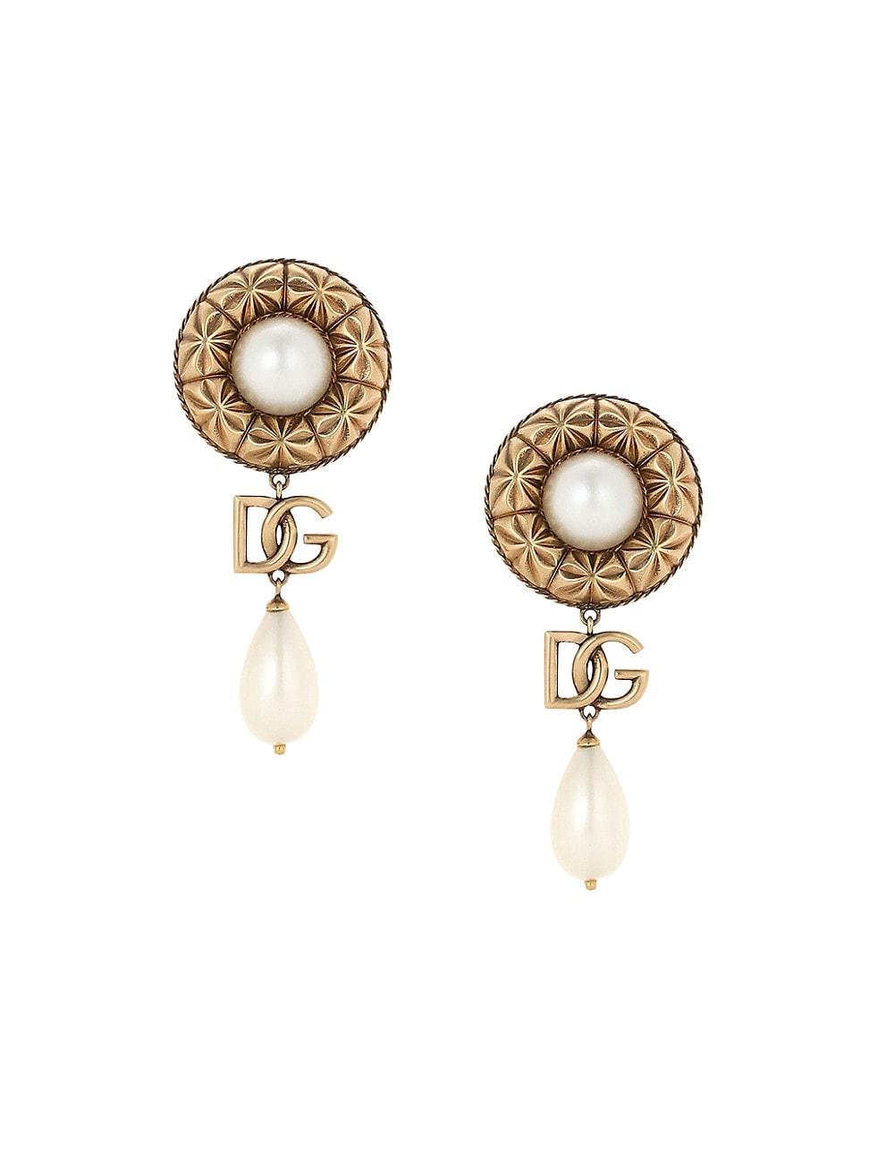 Womens Goldtone & Imitation Pearl Monogram Clip-On Drop Earrings Product Image