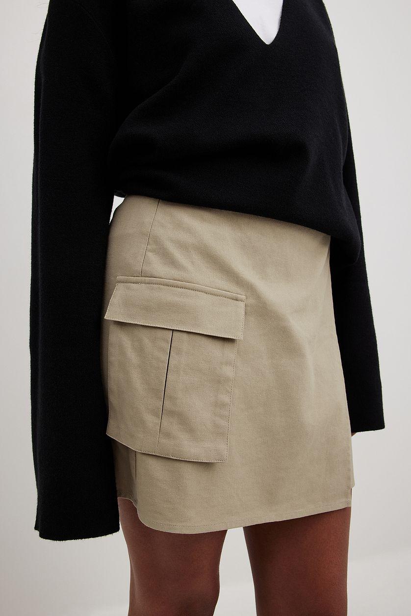 Linen Pocket Detail Overlap Skirt Product Image