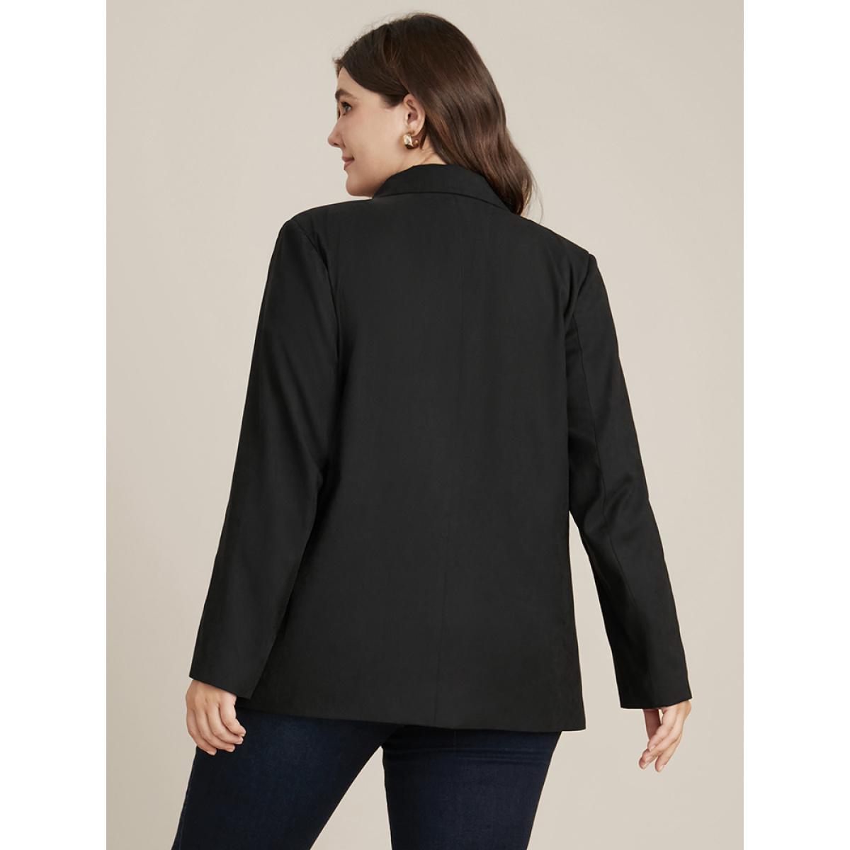 Plus Size Solid Button Up Suit Collar Blazer Black Women Office Plain Button Sleeve Long Sleeve Suit Collar 22-24/3X Office Blazers BloomChic Product Image