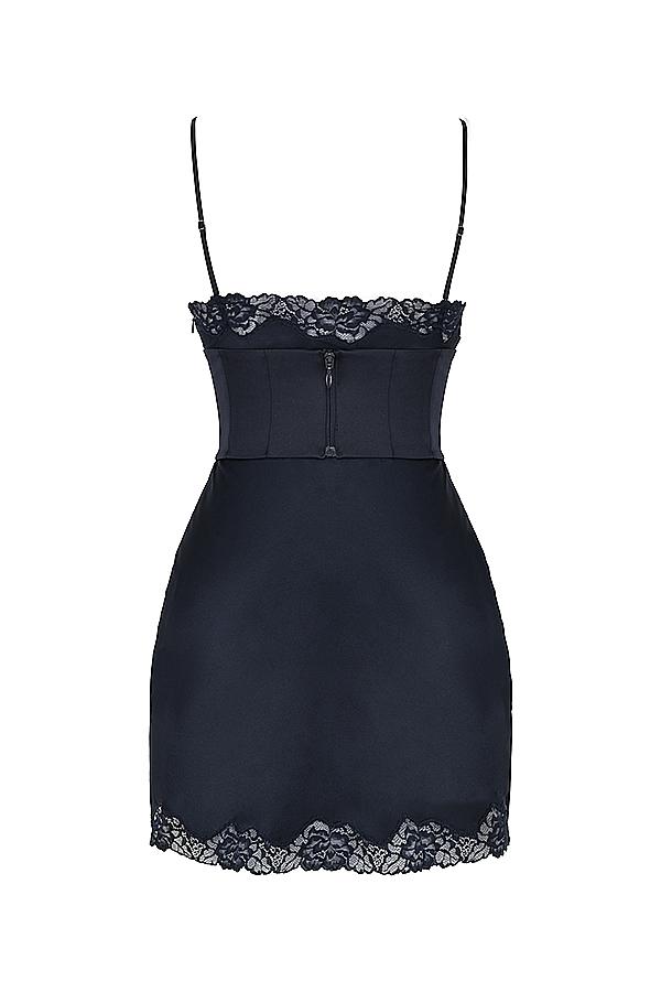 Soraya  navy satin slip dress Product Image