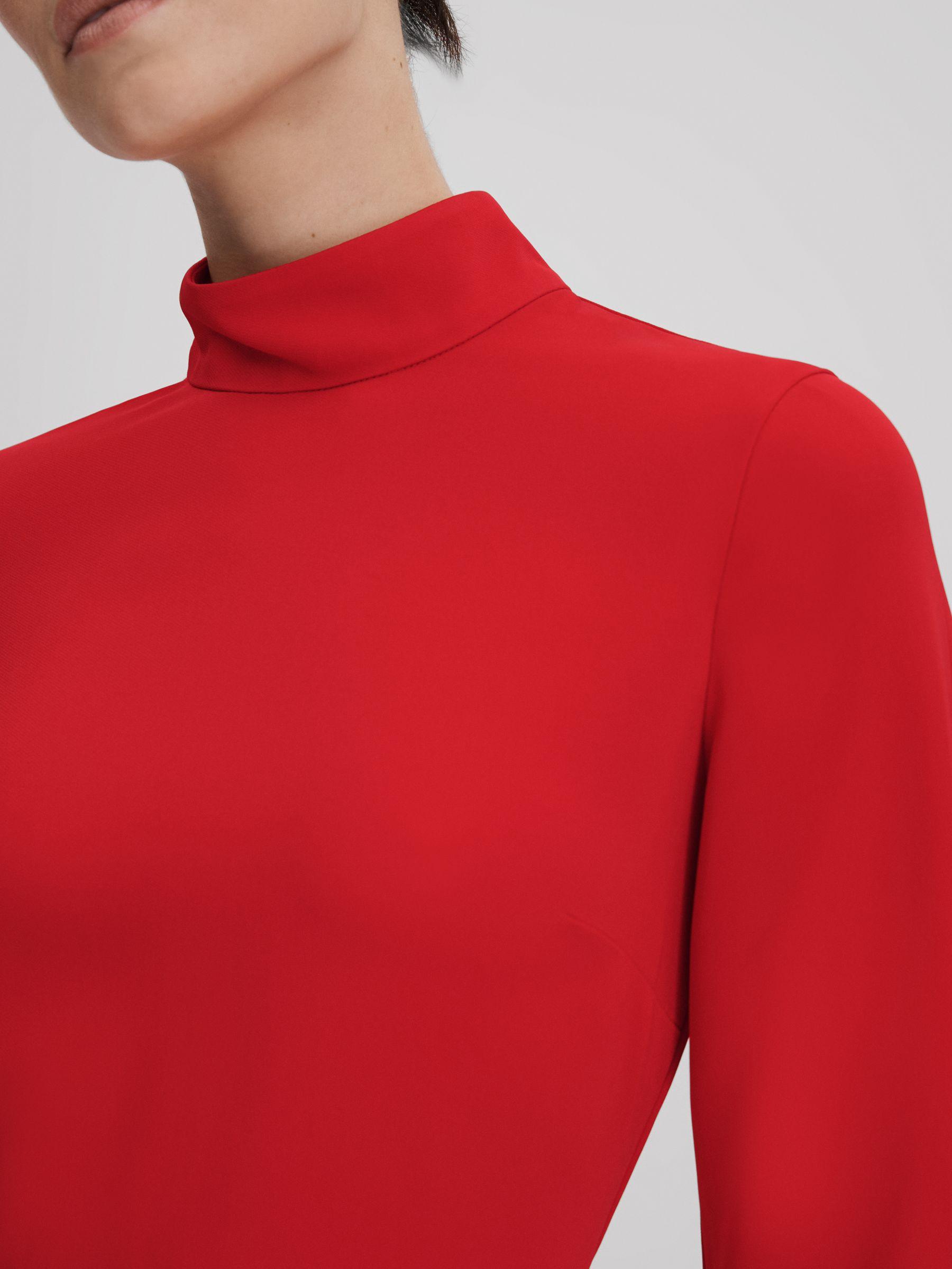 Flute Sleeve Bodycon Midi Dress in Red Product Image