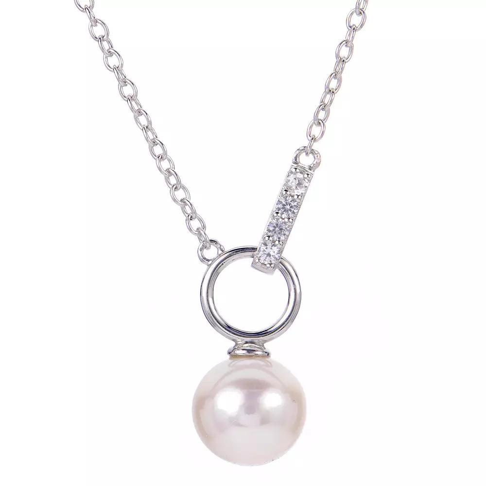 PearLustre by Imperial Sterling Silver Freshwater Cultured Pearl & Lab-Created White Sapphire Necklace, Womens Product Image