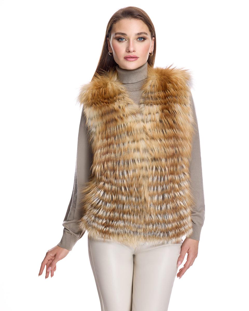 Collarless Feathered Fox Vest Product Image