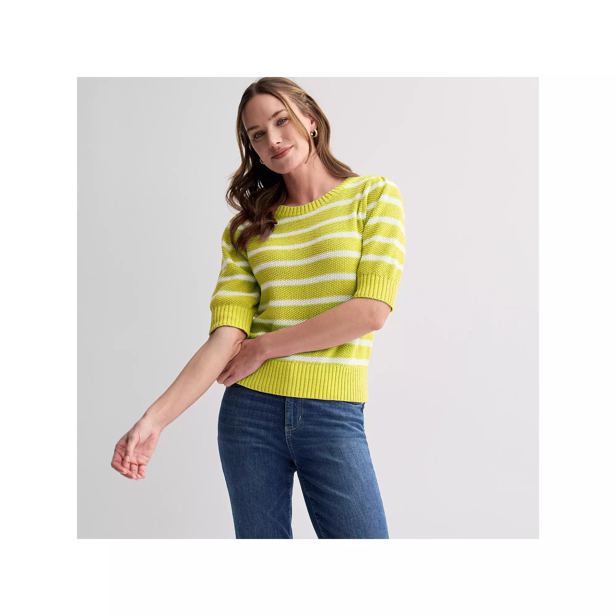 Women's Sonoma Goods For Life® Short Sleeve Sweater, Size: XXL, Easy Yellow Stripe Product Image