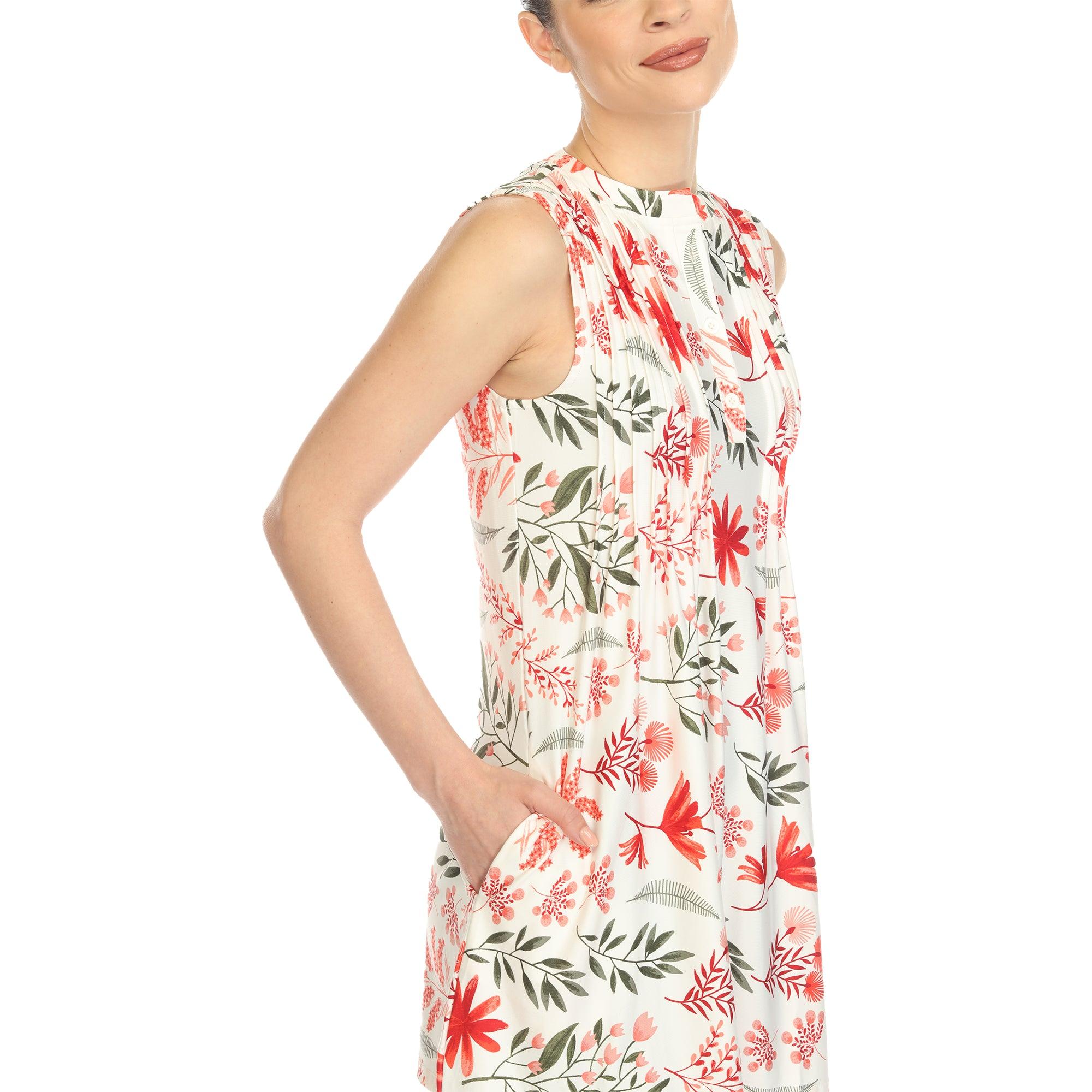 Red Floral Sleeveless Tunic Top Product Image