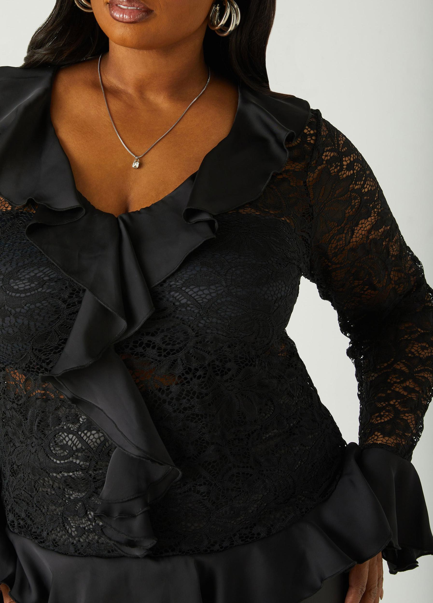 Satin Trimmed Lace Top Product Image