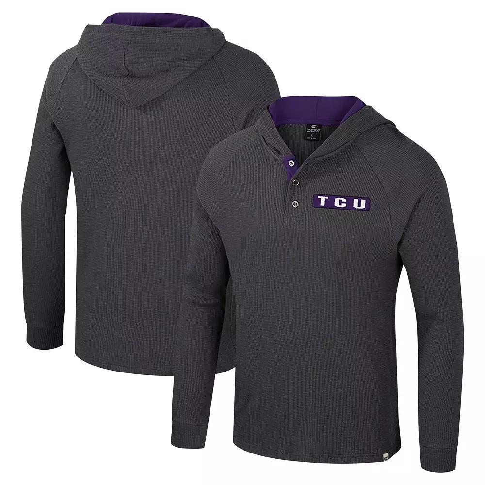 Men's Colosseum Charcoal TCU Horned Frogs Dujour Ralgan Long Sleeve Henley Hoodie T-Shirt,  Product Image