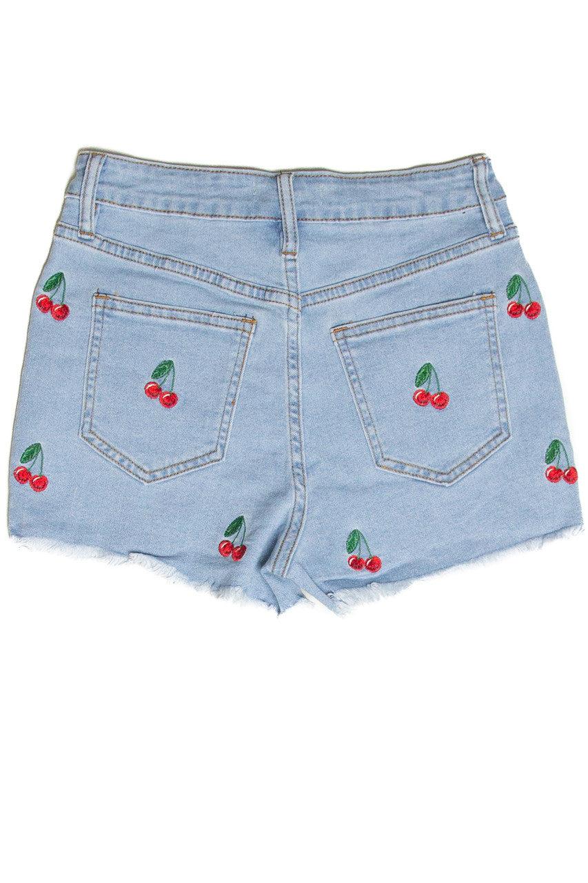 Embroidered Cherry Cut Offs Product Image