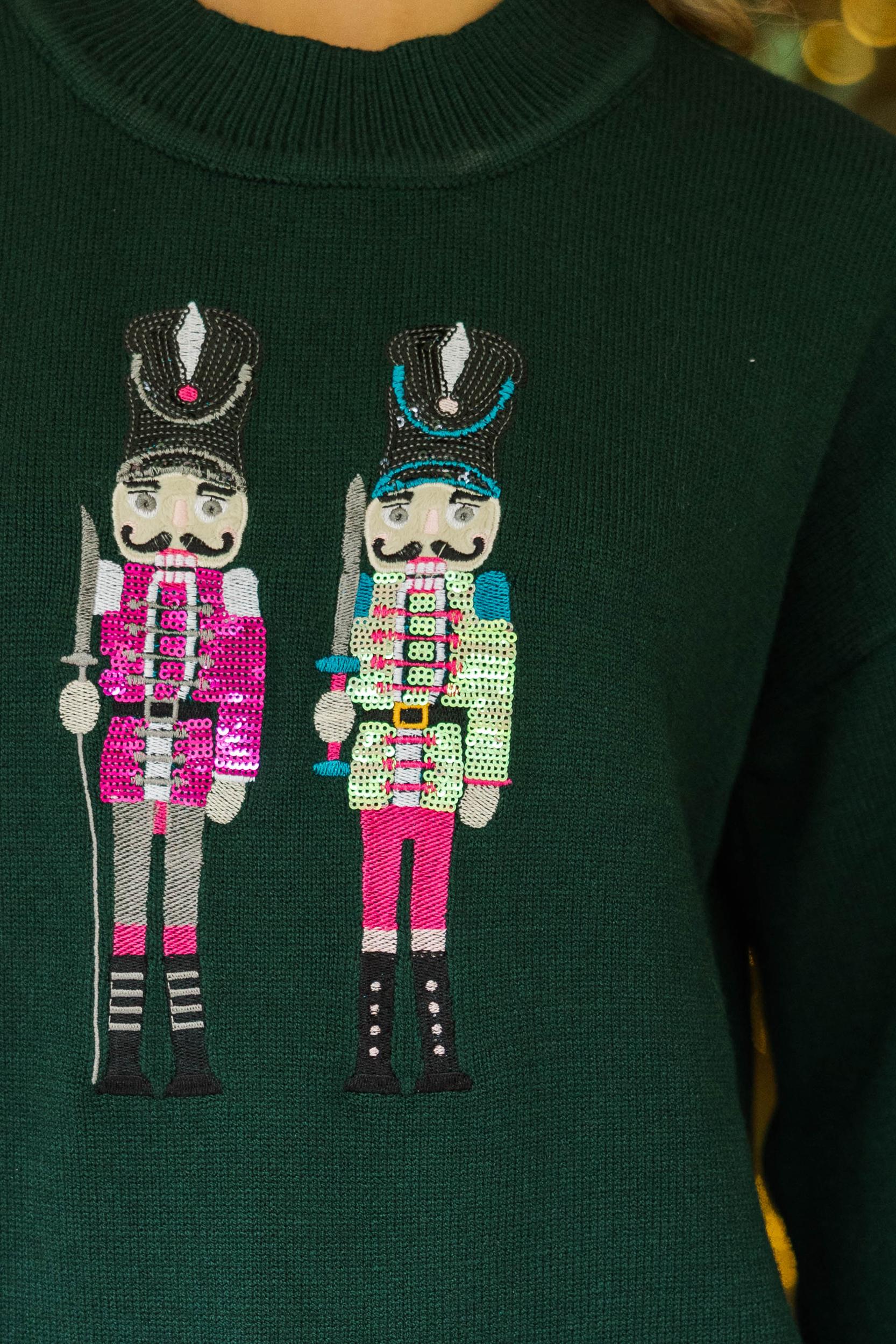 Nutcracker Fun Emerald Green Embroidered Sweater Female Product Image