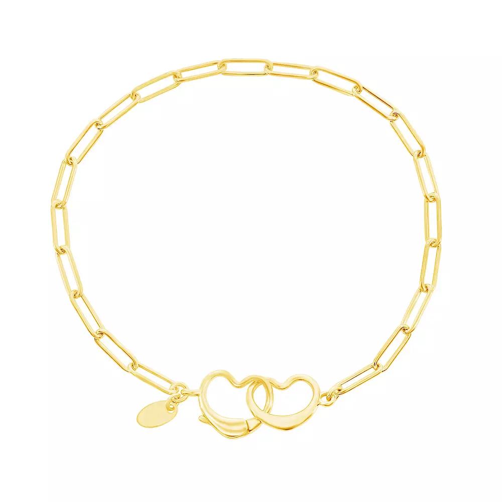 Argento Bella Sterling Silver Paperclip Heart Clasp Bracelet, Women's, Size: 7.5", Gold Tone Product Image