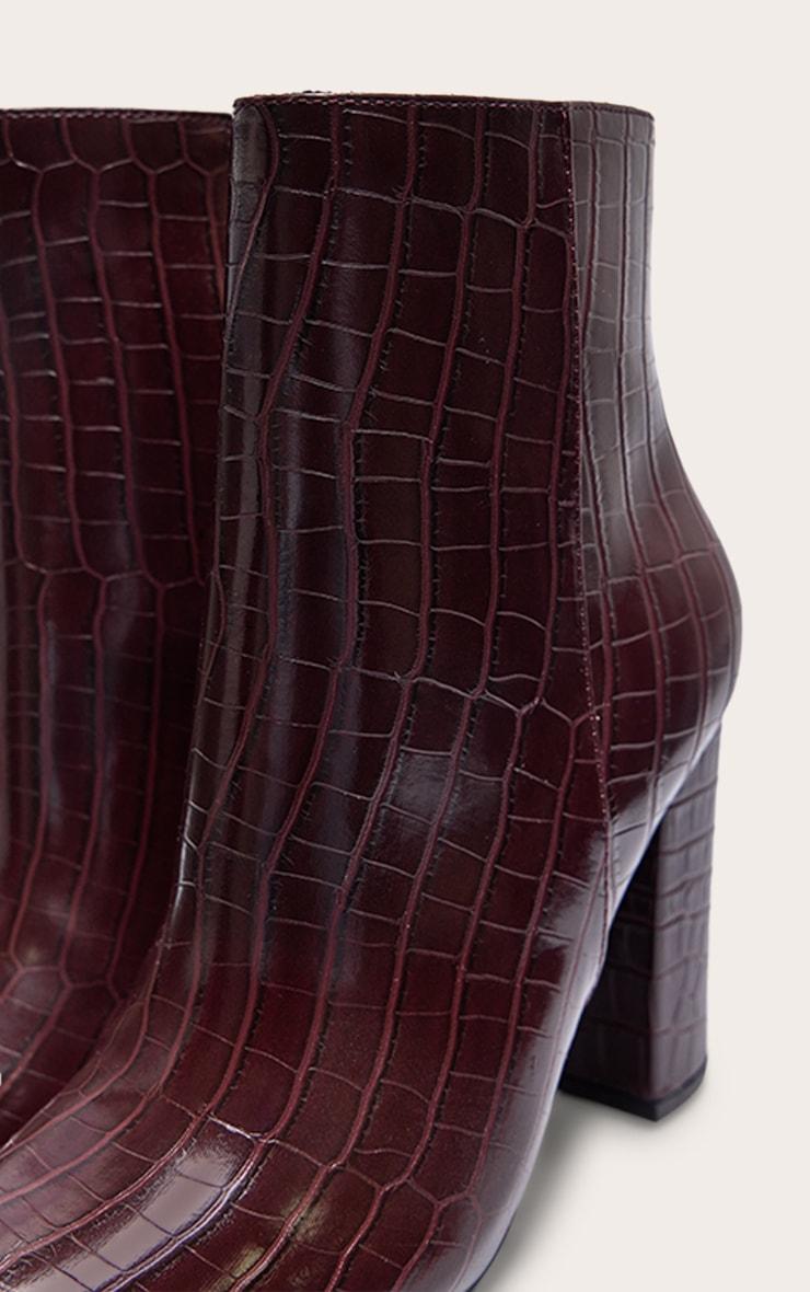 Burgundy Croc PU Block Heel Ankle Boots  Product Image