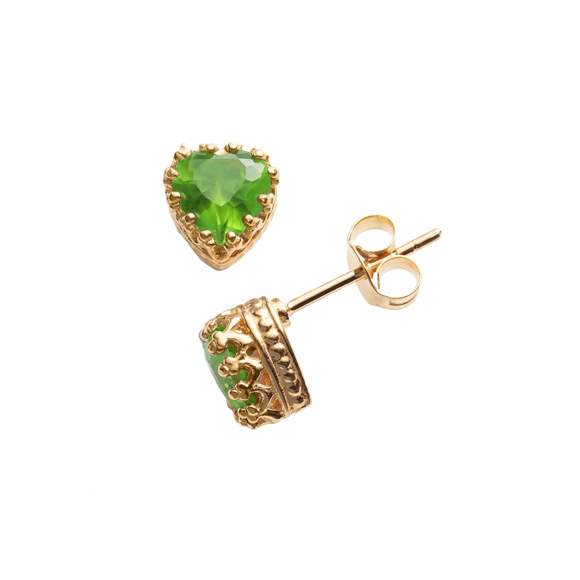 Designs by Gioelli 14k Gold Over Silver Peridot Heart Crown Stud Earrings, Women's, Green Product Image