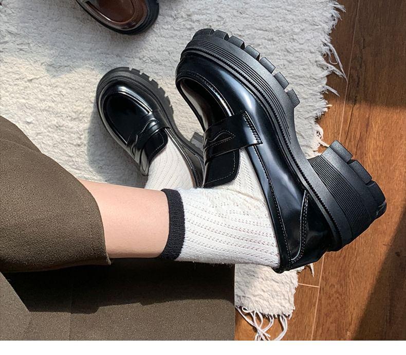 Platform Chunky-Heel Penny Loafers Product Image