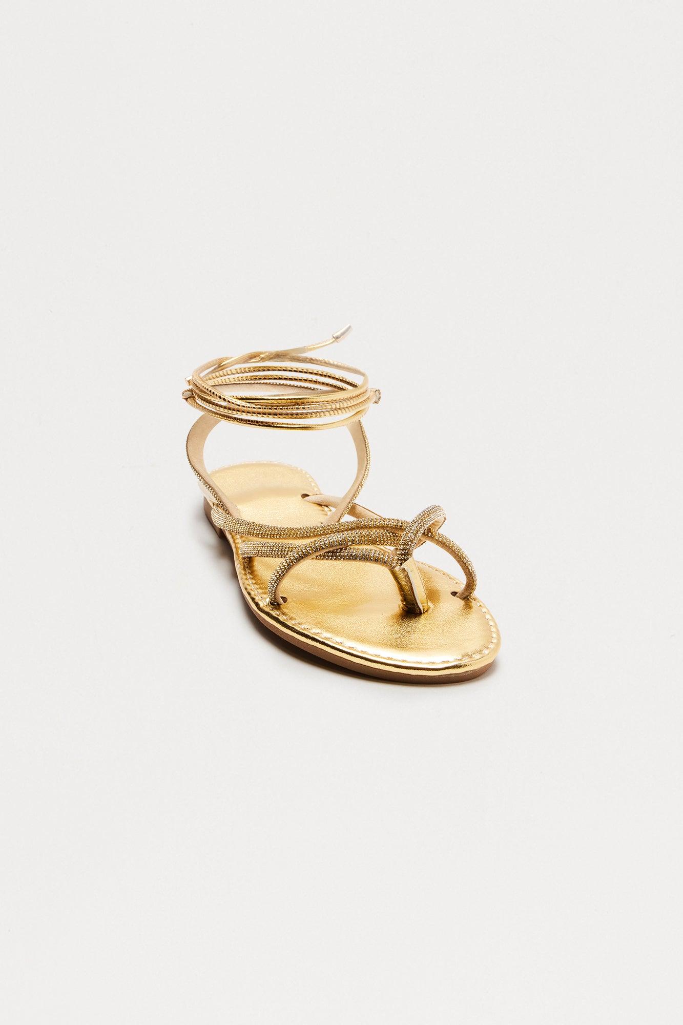 Sidney Rhinestone Wrap Up Sandals - Gold Product Image