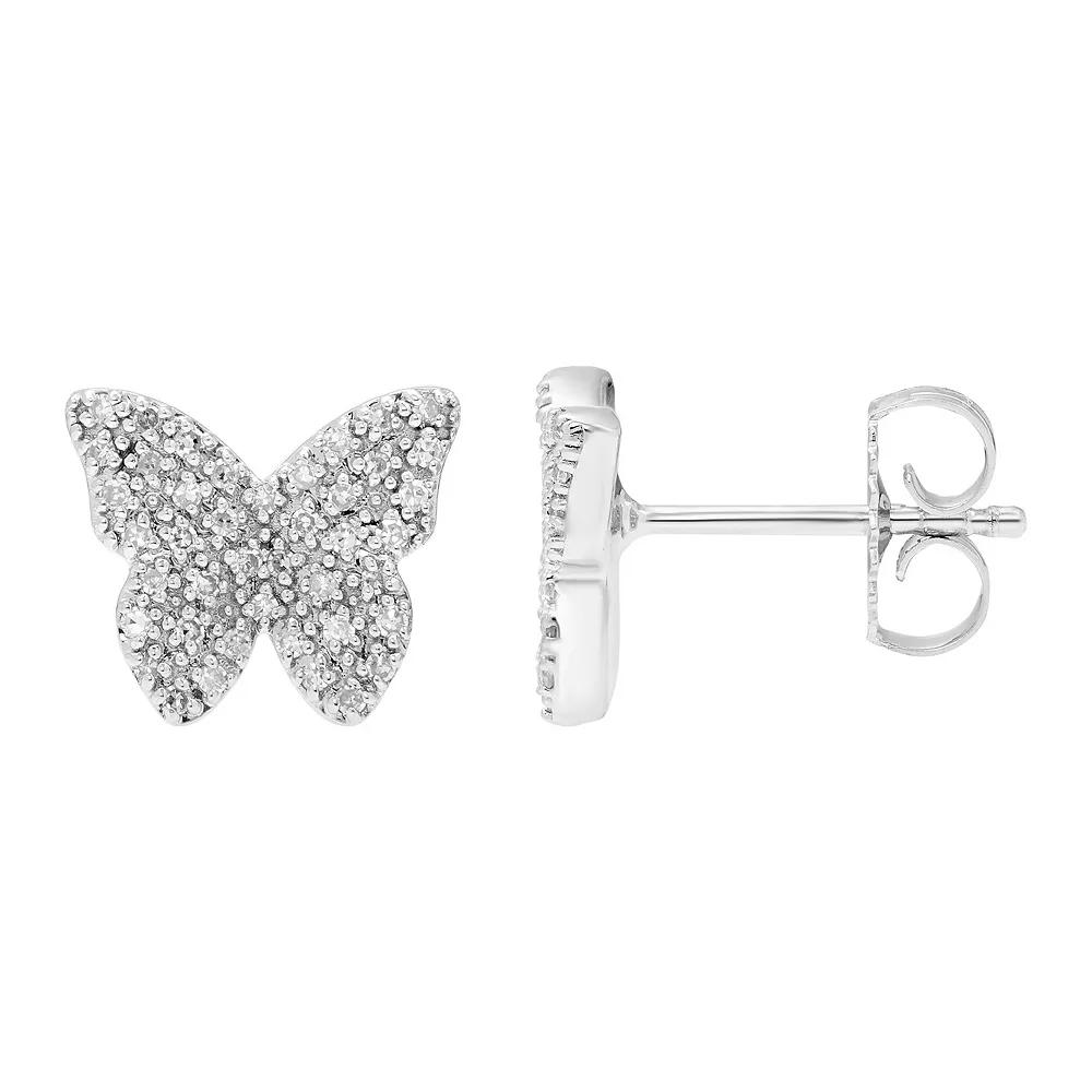 SILVR Sterling Silver & 1/4 ct. T.W. Diamond Butterfly Earrings, Women's Product Image