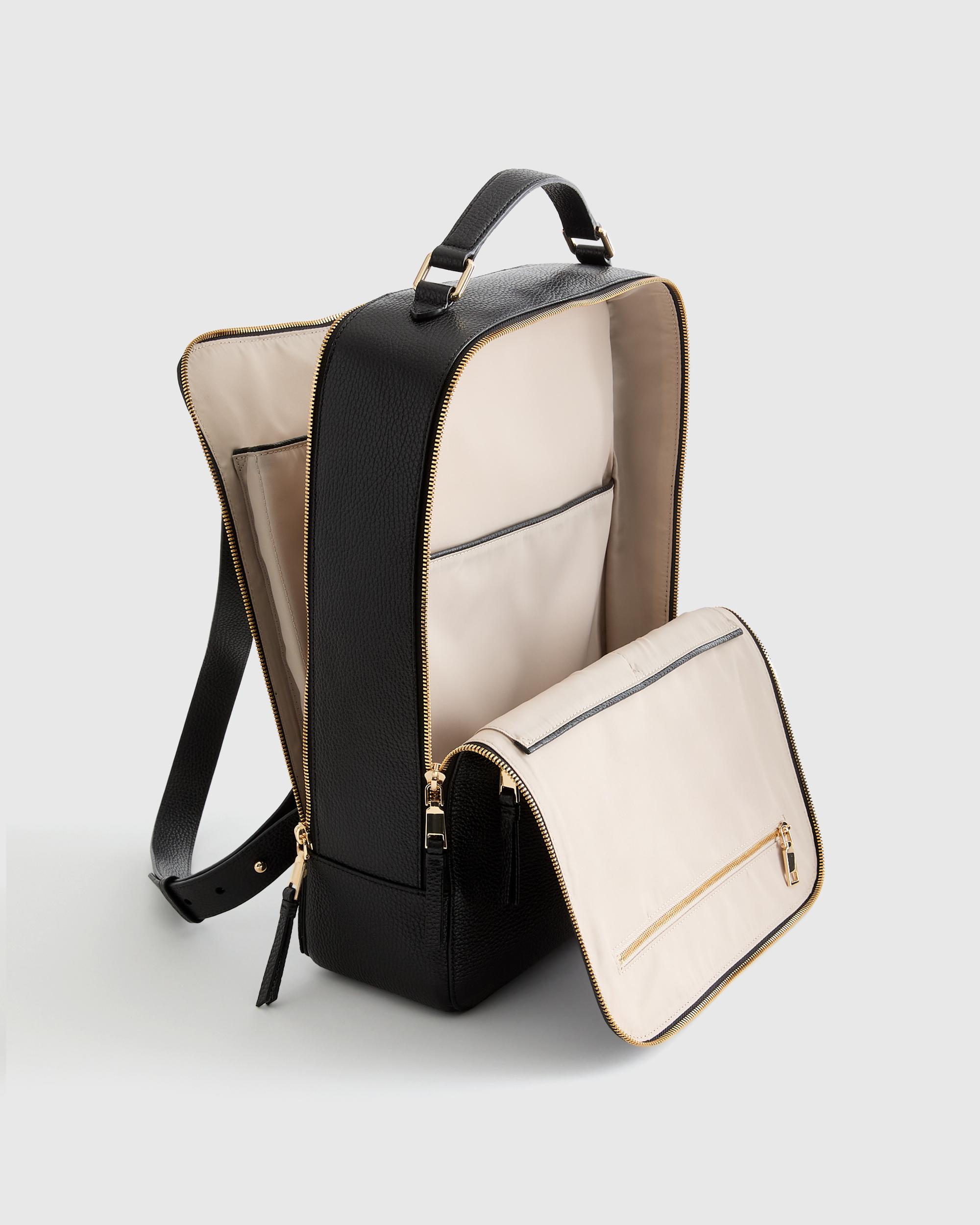 Quince | Women's Italian Leather Laptop Backpack in Black Product Image
