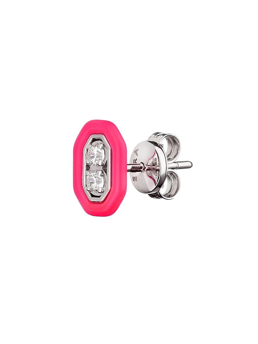 Womens Roma 18K White Gold, 0.08 TCW Diamond & Enamel Single Oval Stud Earring Product Image