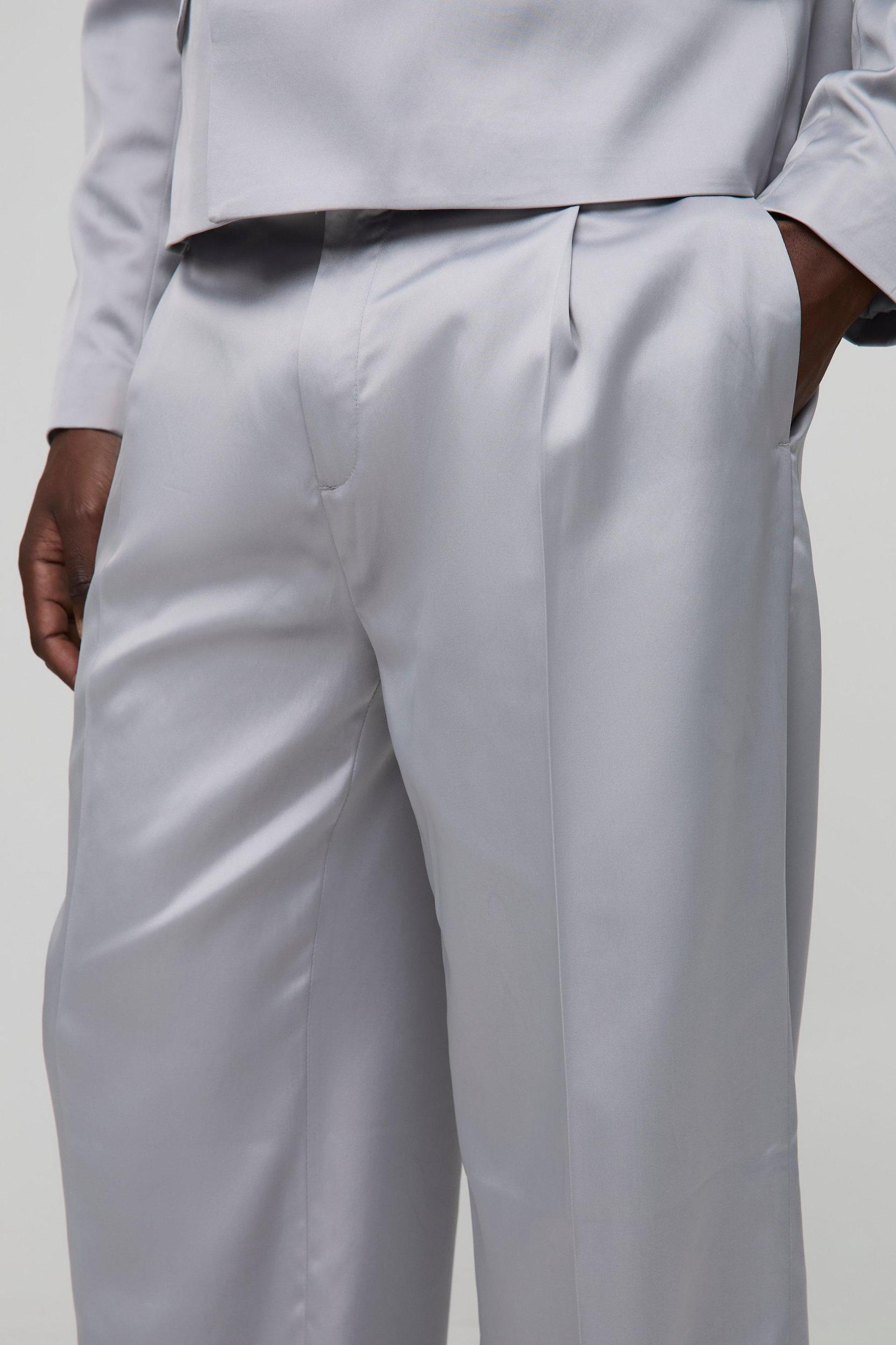 Wide Leg Pleat Front Satin Tailored Pants | boohooMAN USA Product Image