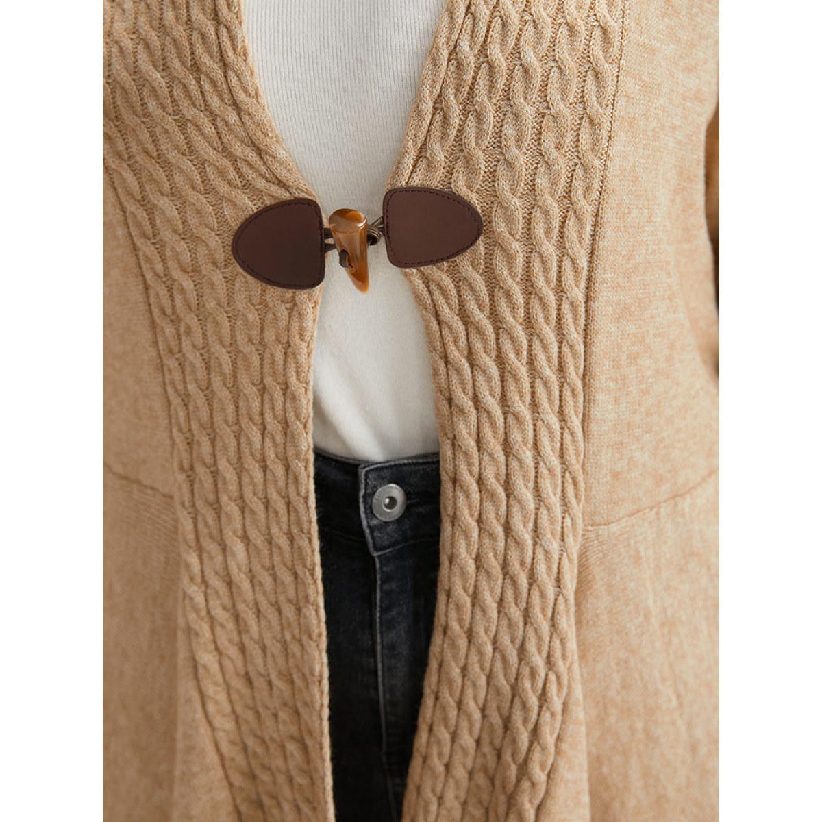 Plus Size Supersoft Essentials Textured Asymmetrical Duffle Button Cardigan Tan Women Casual Loose Long Sleeve Dailywear Cardigans BloomChic 14-16/1X Product Image
