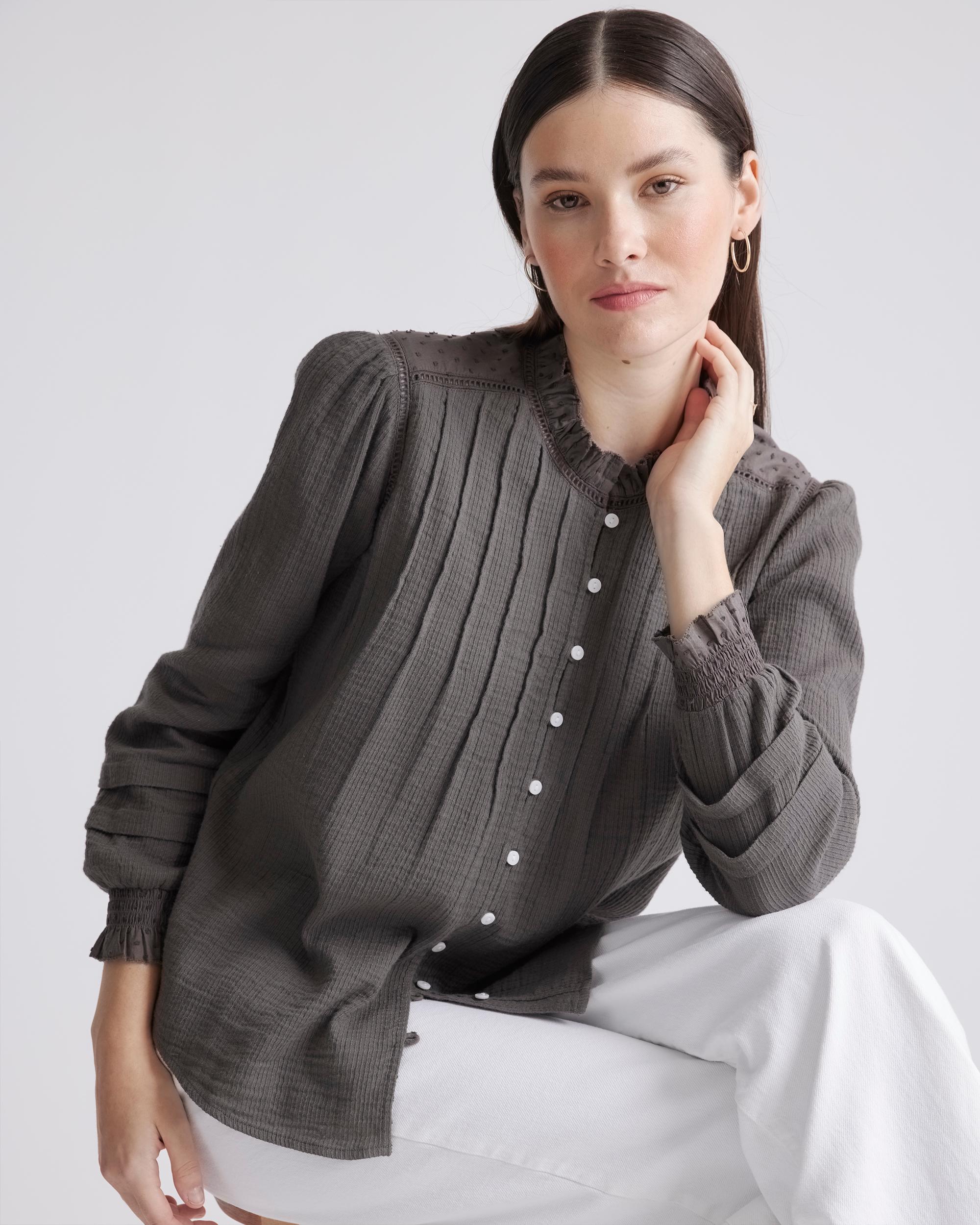 Quince | Women's Organic Textured Cotton Peasant Blouse Organic Cotton Product Image