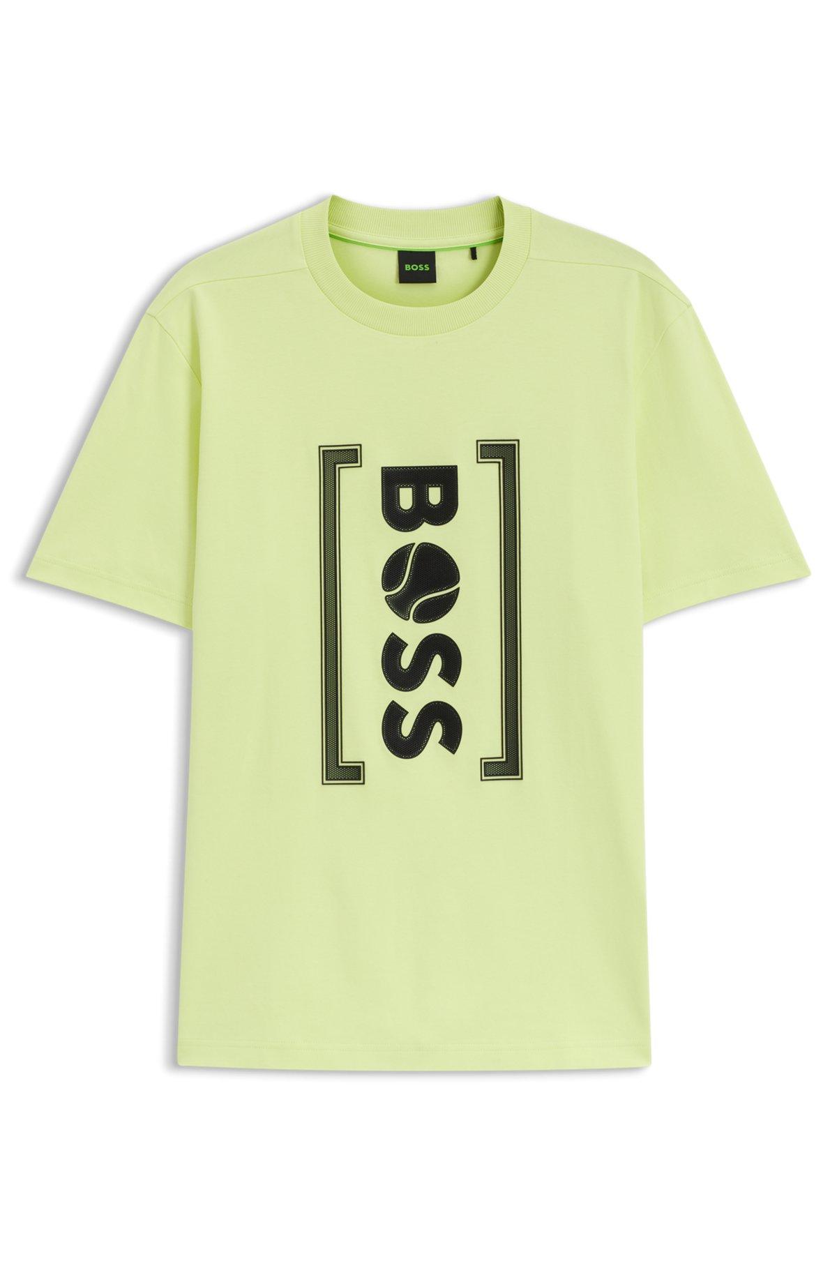 BOSS - Relaxed-fit T-shirt with tennis-inspired mesh-print logo - Light Green Product Image