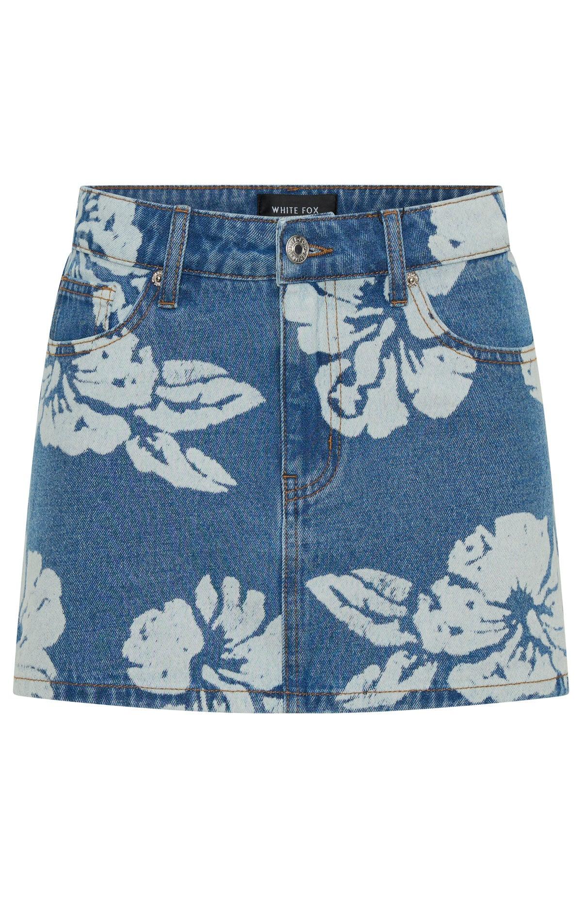 Won't Stop Searching Denim Mini Skirt Flower Print Product Image