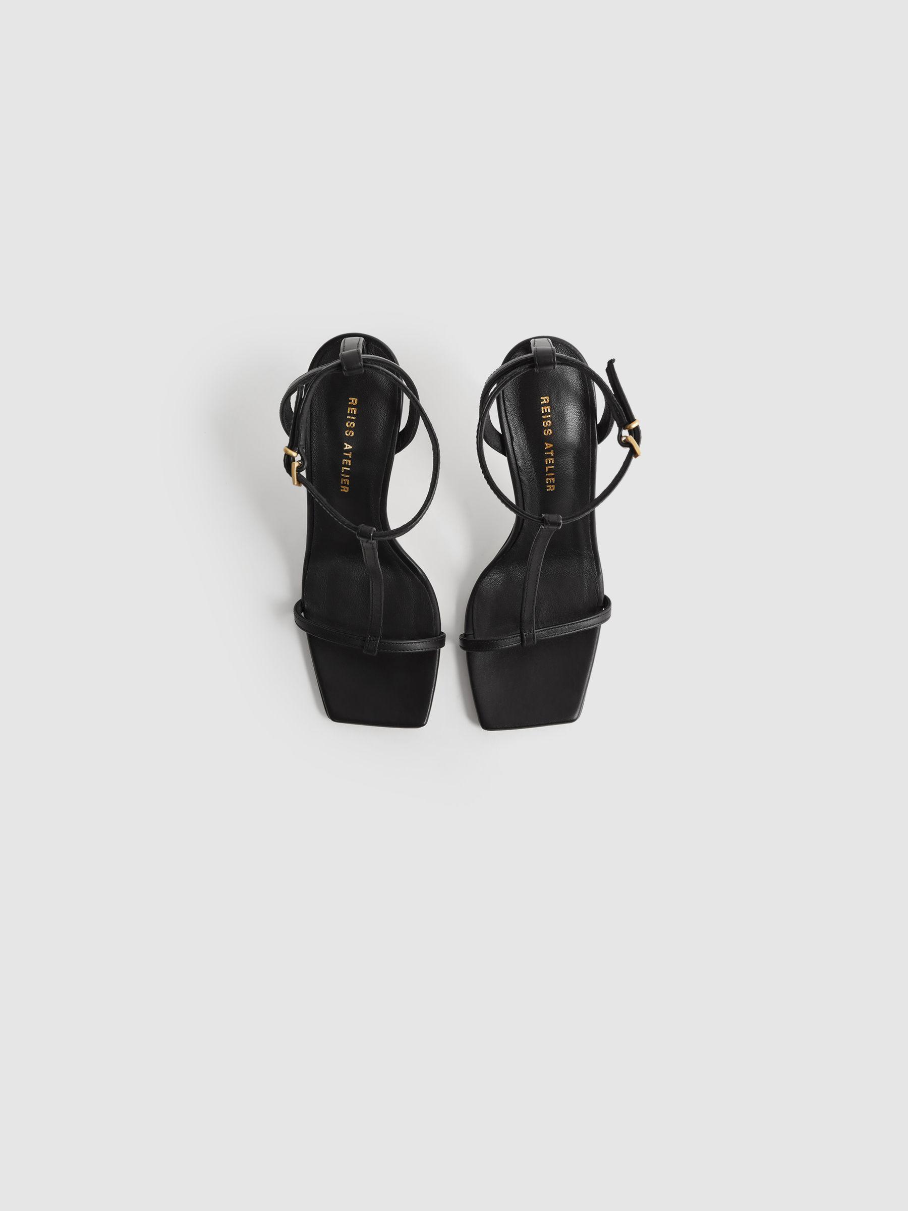 Italian Leather Strappy Heels in Black Product Image