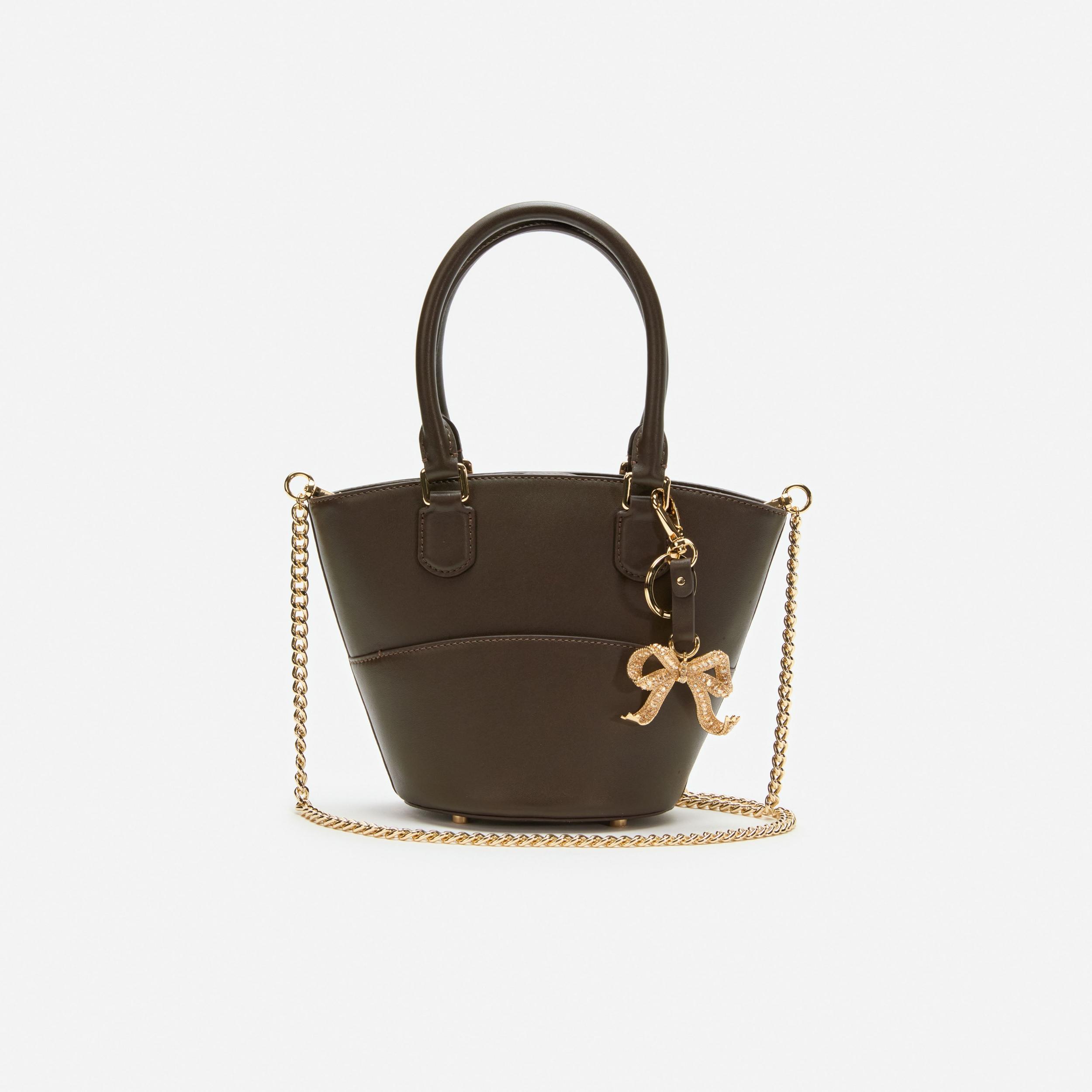 Dark Brown Leather Charm Tote Bag Product Image