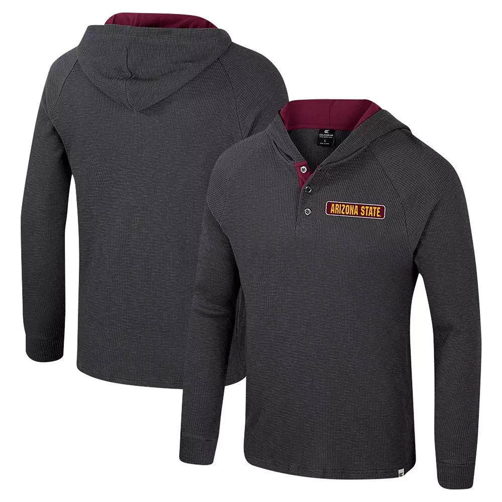 Men's Colosseum Charcoal Kansas Jayhawks Dujour Ralgan Long Sleeve Henley Hoodie T-Shirt,  Product Image