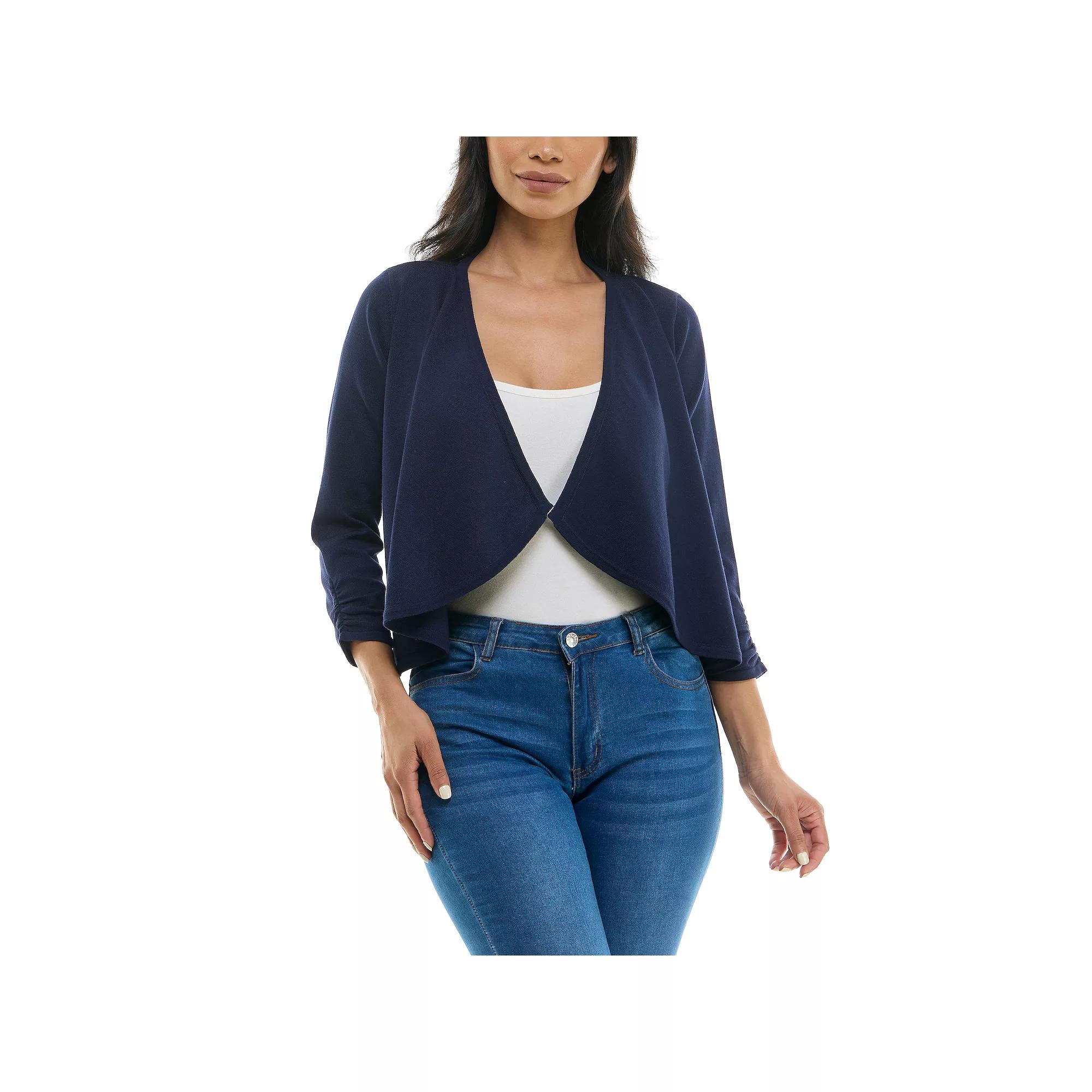 Women's Nina Leonard Shirred Cascading Front Long Sleeve Cardigan Sweater, Size: XL, Ivory Product Image