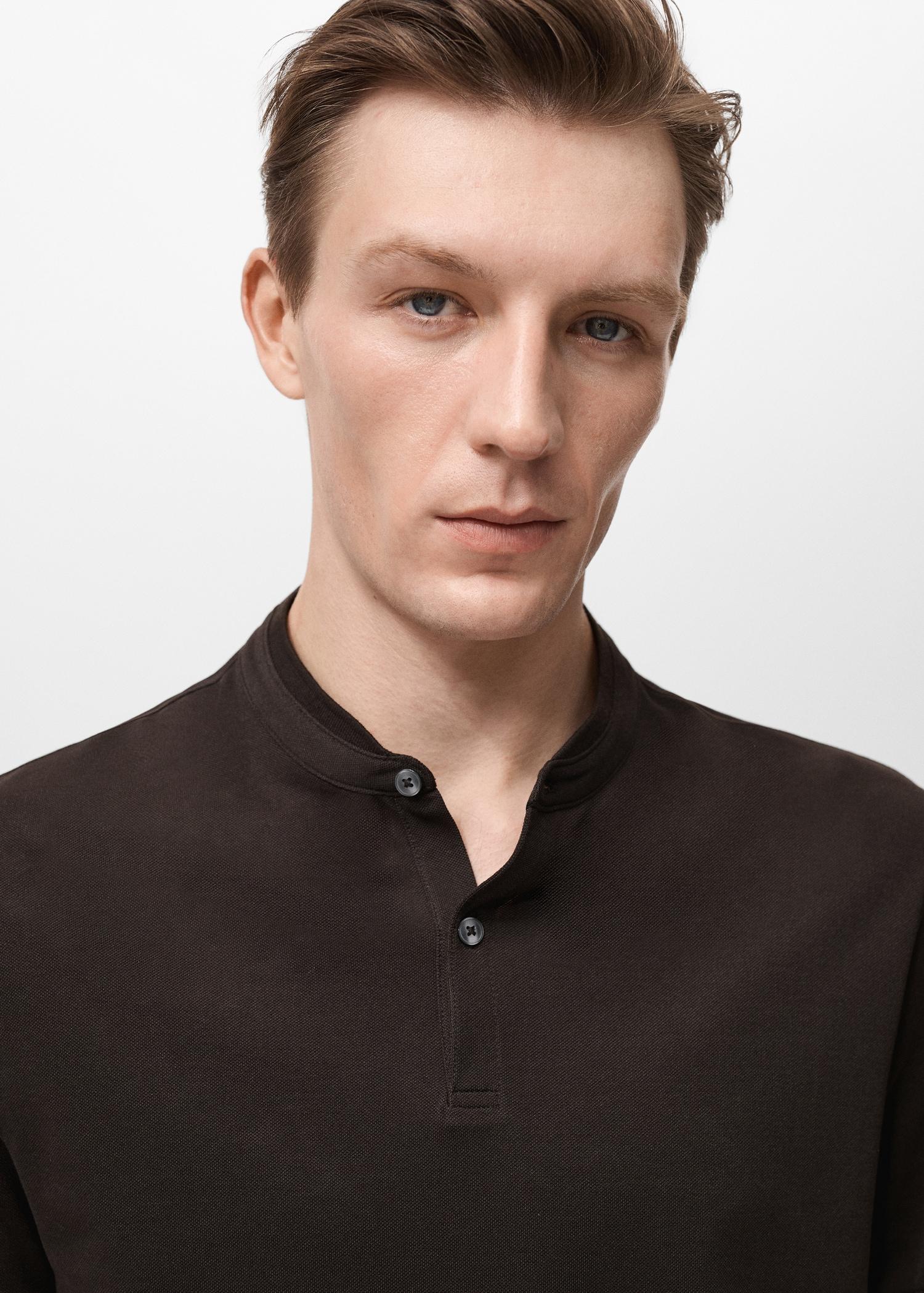 Mao collar cotton polo - Men | MANGO USA Product Image