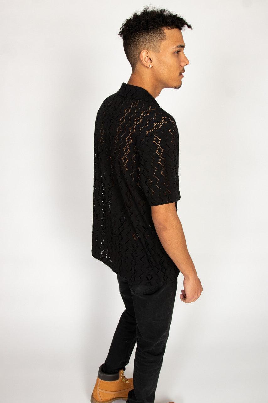 Laser Cut Diamond Pattern Button Up Shirt Product Image