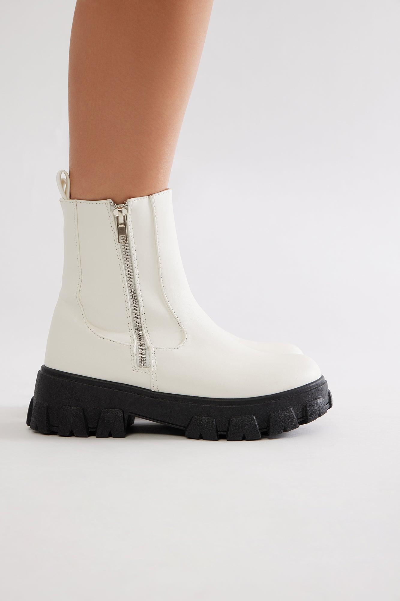 Huxley Zipper Booties - White Product Image
