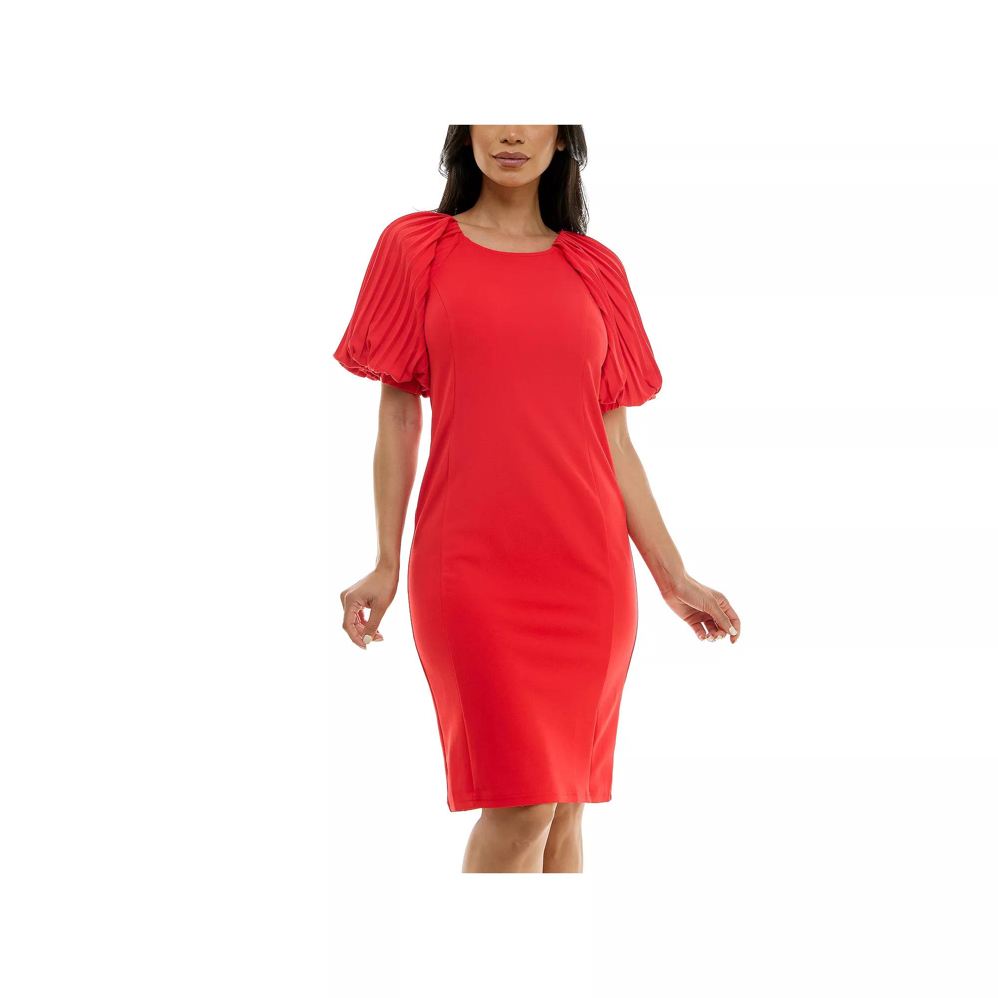 Women's Nina Leonard Pleated Puff Sleeve Dress,  Product Image