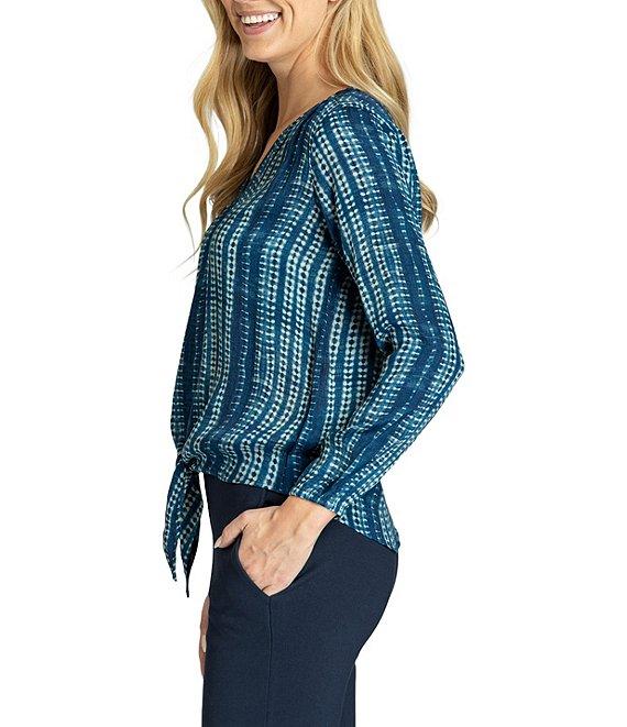 APNY V-Neck Long Sleeve Tie Front Printed Top Product Image