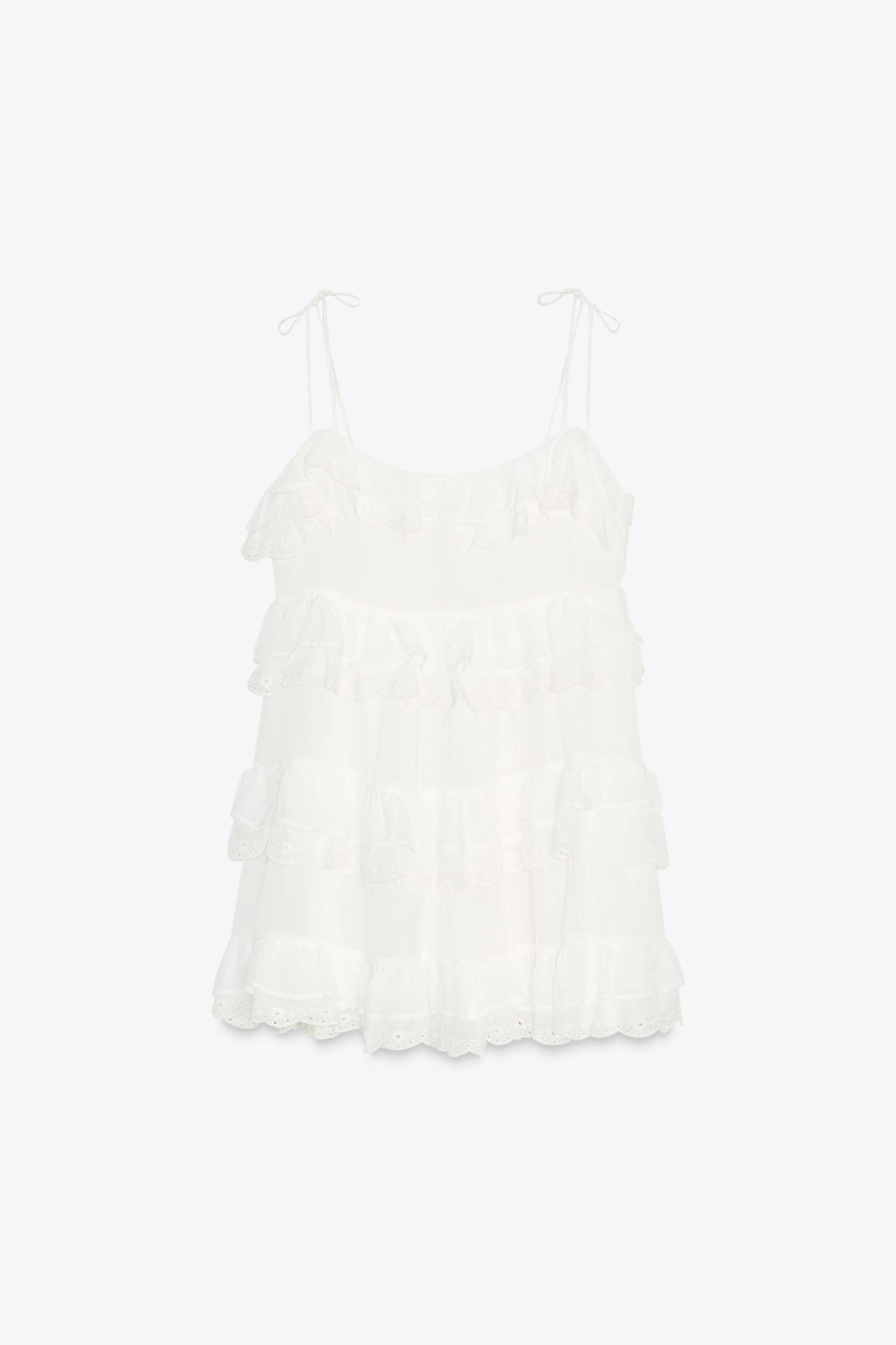 RUFFLED EMBROIDERED SHORT DRESS Product Image